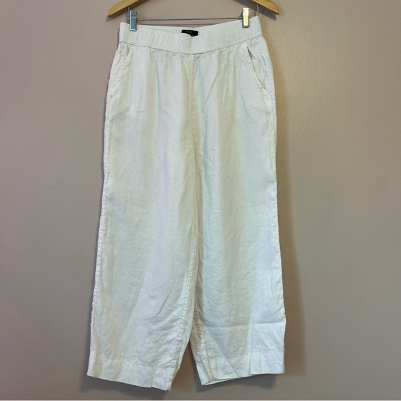 Tahari Pants - Tahari 100% Linen Pull-On Crop Pants White Women Large Beach Coastal Resortwear